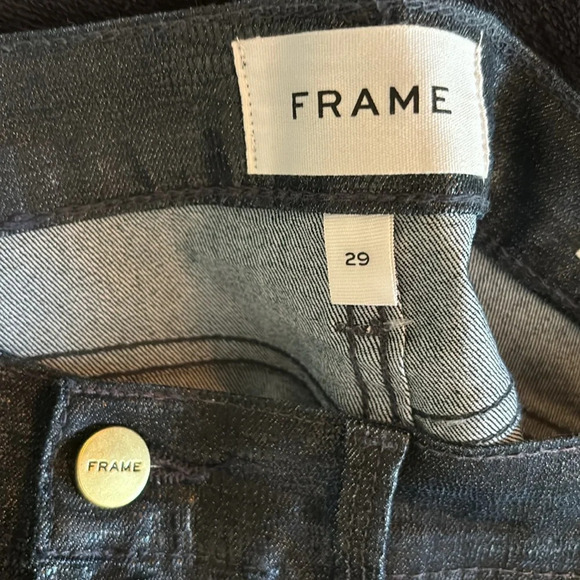 Frame Le High Straight Coated Indigo Lizard Jeans Size 29 - Picture 4 of 8
